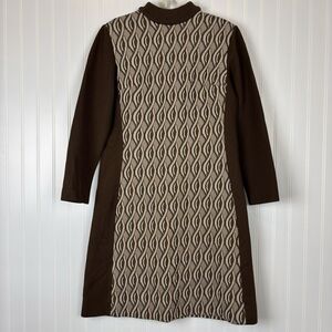 Vtg Womens Bleeker Street Brown Geometric Dress Sz 14 (M/L) Mod Mad Men Retro